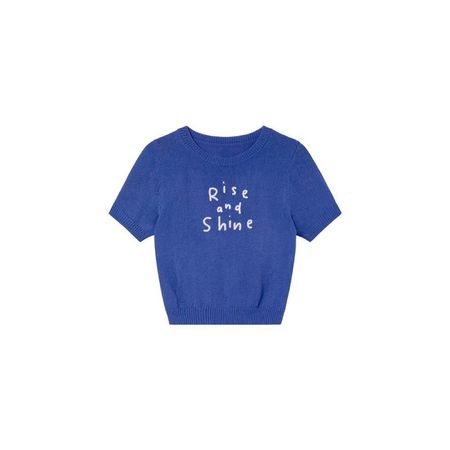 Contrast Color Letter Embroidered Short-Sleeved Sweater Women's T-Shirt